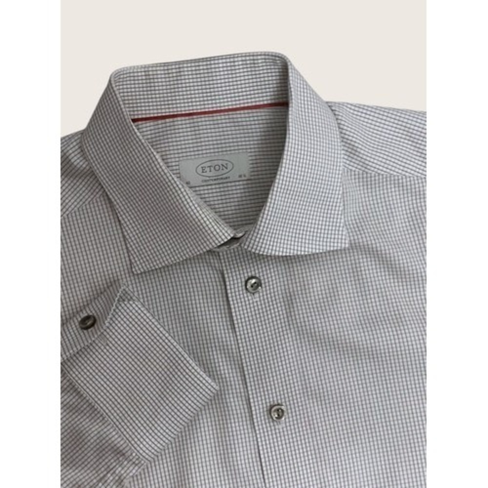 Eton Contemporary Brown/White Check BottonUp Dress Shirt Men 42/16.5 100% Cotton